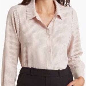 Adrianna Papell Blush Pinstripe Button Down Shirt